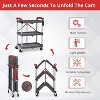 Portable Folding Service Cart, 3 Tier Utility Cart, for Office, Warehouse, and Home, 56 Lbs Load Capacity per Shelf (Grey & Red) - 3 of 4