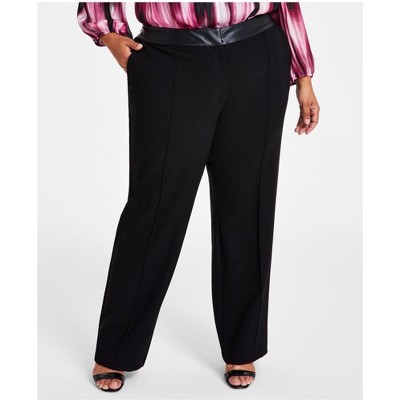 Calvin Klein Womens High Rise Faux Leather Waist Stretch Casual Trouser Pants