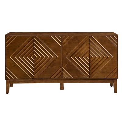 Lirago Brown Buffet Cabinet with Storage  Fluted Design Adjustable Shelves 31.5"H x 15.8"D x 60.5"W