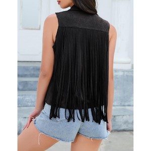 Women's Tassel Vest Hippie Faux Suede Rivets Sleeveless Costume Fringe Jacket - 1 of 4