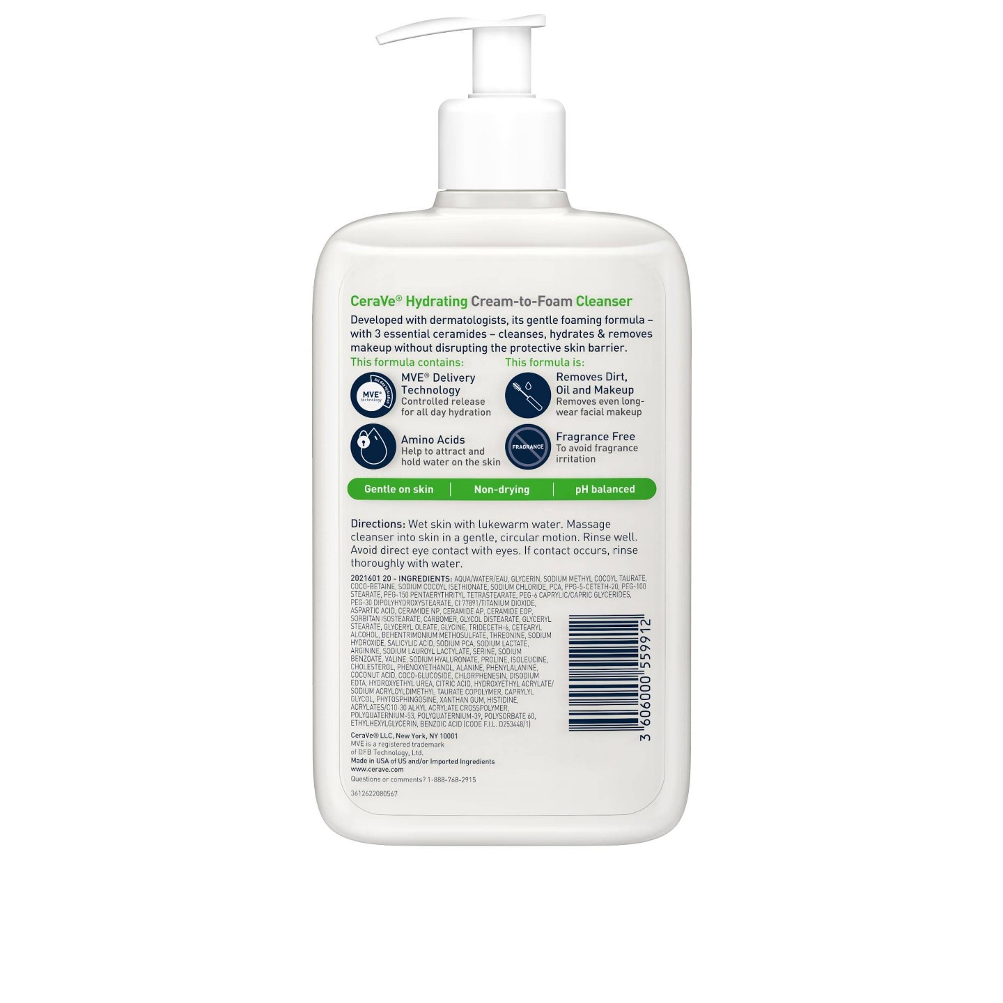 Увлажняющий крем-пенка для умывания CeraVe для нормальной и сухой кожи, 16 fl oz, цвет: Кремовый — фото 2