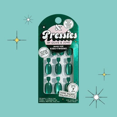 Olive & June Pressies Fake Nails - S Round - Emerald Magic Velvet - 28ct