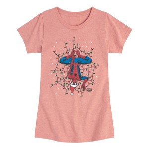 Girls' - Marvel - Holiday Lights Spider Man Fitted Short Sleeve Graphic T-Shirt - 1 of 4