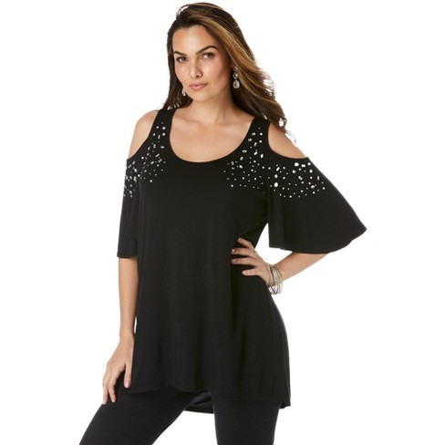 Roaman's Women's Plus Size Lace-embellished Swing Ultra Femme Top : Target