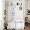 LIVAREEmlen Hall Tree with Top Shelf and Storage Bench,Sliding Doors, Coat Rack with 5 Hanging Hooks for Entryways Hallways,White - 2 of 4