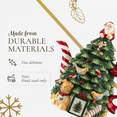 Festive Green and Red Ceramic Christmas Tree Teapot, 27 oz