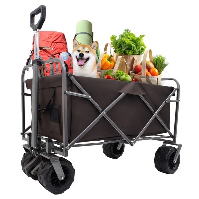 YONWAY 200Lbs Large Collapsible Folding Garden Cart Wagon with Drink Holders,with All-Terrain Wheels for Sand,Beach,Pet