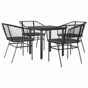 vidaXL 5 Piece Patio Dining Set with Cushions Black Poly Rattan Glass - 31.5" x 31.5" x 29.1" Black and Dark Gray 4 Items - 1 of 4