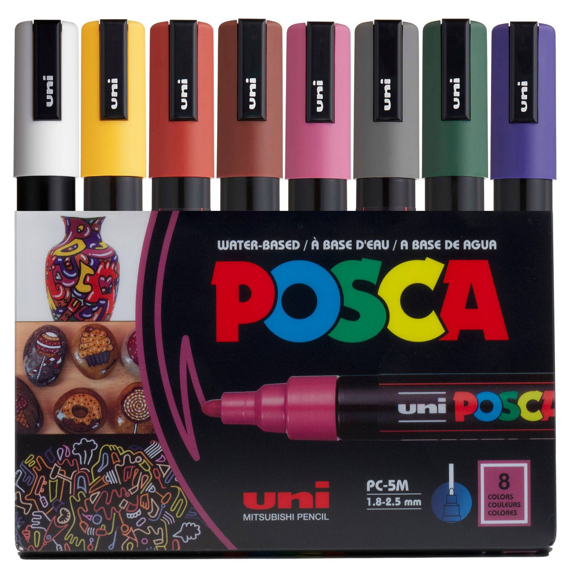 uniball POSCA 8pk PC-5M Water Based Paint Markers Medium Tip 1.8-2.5mm Dark Colors