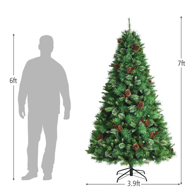 Costway 6ft\7ft\8ft Pre-lit Hinged Artificial Christmas Tree w/Pine Cones & Red Berries, 4 of 11