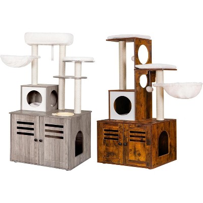 Heybly Wood Litter Box Enclosure Cat Tree