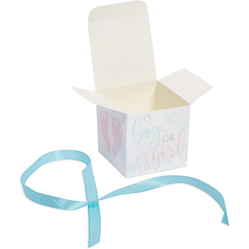 Sparkle and Bash 50 Pack Paper "Boy or Girl" Gender Reveal Party Favors Treat Boxes with Ribbons, 5 of 7