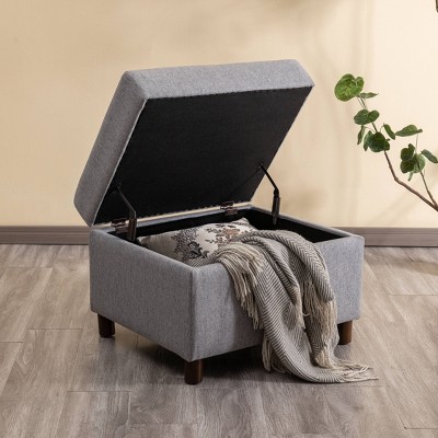 25" Wide Rectangle Storage Ottoman with Wood Legs and Hinged Lid - WOVENBYRD