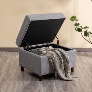 25" Wide Rectangle Storage Ottoman with Wood Legs and Hinged Lid - WOVENBYRD - 1 of 4