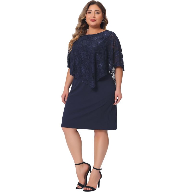Agnes Orinda Women's Plus Size Lace Overlay Cape with Sleeveless Party Pencil Bodycon Dress, 3 of 6
