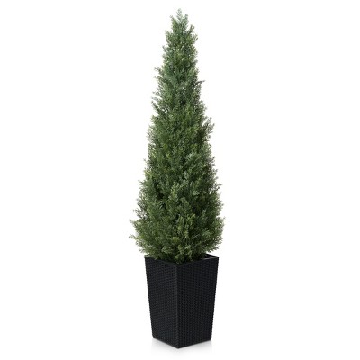 DR.Planzen 4-5FT Artificial Cedar Tree - Faux Indoor/Outdoor Floor Plant with 16" Plastic Planter (3 Color Options)