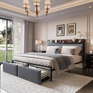 Bed Frame with Storage Drawers Storage Headboard Upholstered Platform Bed with USB Ports and Outlets Noise Free No Box Spring Needed - 1 of 4