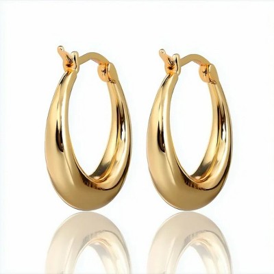 14K Gold Graduated Hoop Huggie Earring in 14K Yellow Gold Plated