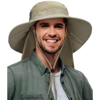 Toppers Womens Mens Sun Hat Rollable UPF 50+ Wide Brim Gardening Hat with  Neck Flap Ponytail Bow_khaki