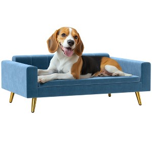 PawHut Pet Bed, Cat or Dog Sofa, Modern Velvety Dog Couch for Small to Medium Dogs, Includes Removable & Washable Cushions, Dark Blue - 1 of 4