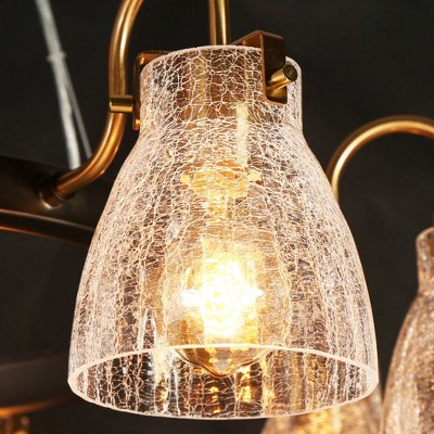 Modern Black and Gold 8-Light Crackled Glass Chandelier