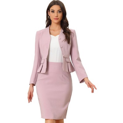 INSPIRE CHIC Women's Long Sleeve Collarless Peplum Blazer and Pencil Skirts Suit Set 2 Pcs