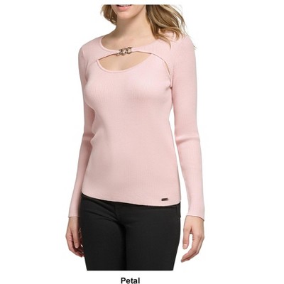 Calvin Klein Womens Ribbed Cut-Out Pullover Sweater