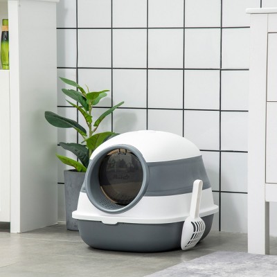 Cat Litter Box with Lid and Scoop Foldable,20'' Large Enclosed Litter Box with High Sides Air Freshener Easy Clean for Small Cats - LAOTIES