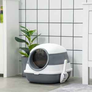 Cat Litter Box with Lid and Scoop Foldable,20'' Large Enclosed Litter Box with High Sides Air Freshener Easy Clean for Small Cats - LAOTIES - 1 of 4