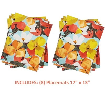 Vibrant Floral Polyester Placemats Set of 8 for Indoor/Outdoor Dining