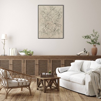 Outlined Leaves II Black and Beige Canvas Wall Art