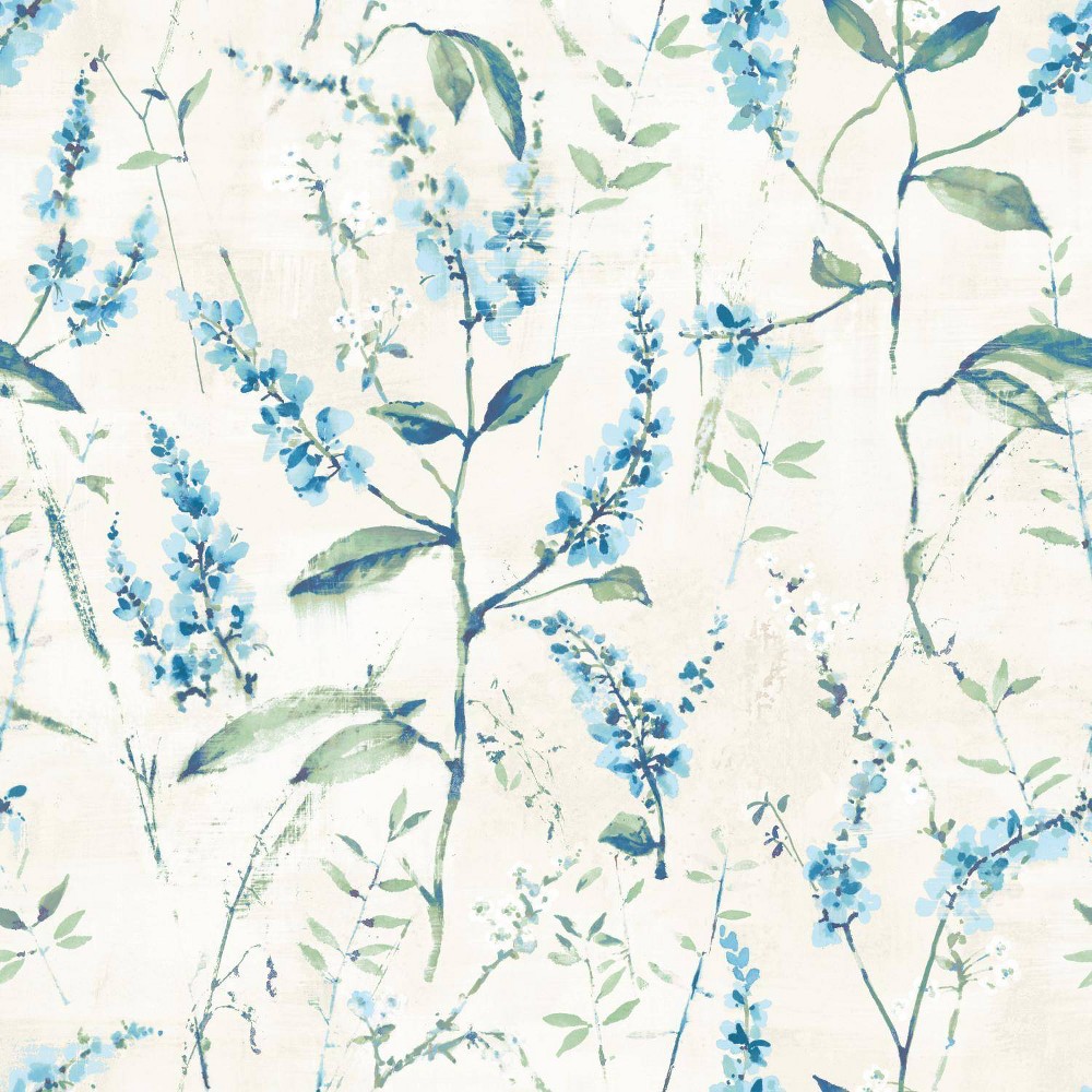 Photos - Wallpaper Roommates Floral Sprig Peel and Stick  Blue 