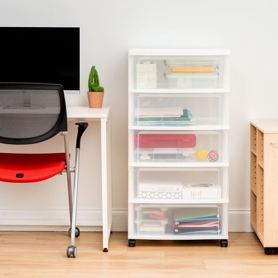 White Clear 5-Drawer Plastic Storage Organizer with Wheels