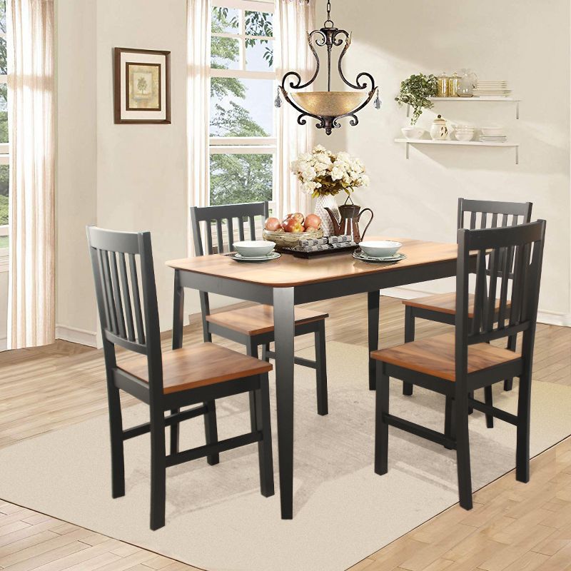 Costway 5PCS Mid Century Modern Black 29.5'' Dining Table Set 4 Chairs W/Wood Legs Kitchen Furniture, 4 of 11