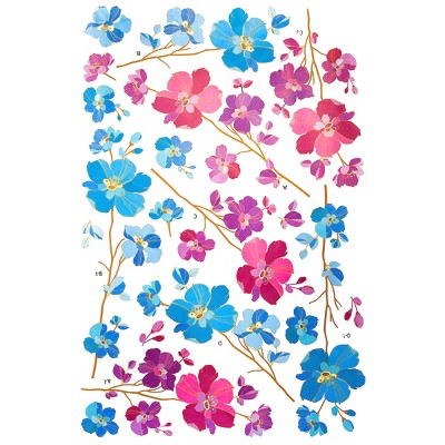 Slickblue Moonlight Flower Purple & Blue Wall Decals – Elegant Vinyl Stickers for Living Room & Bedroom, 23.6x35.9"
