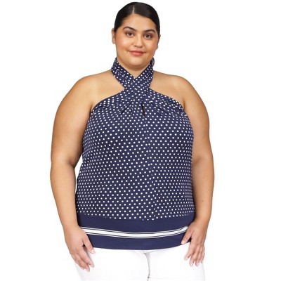 Michael Kors Womens Dot Print Border Jersey Halter Top Shirt