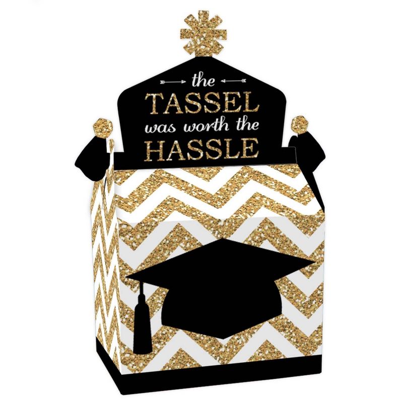 Big Dot of Happiness Gold - Tassel Worth the Hassle - Treat Box Party Favors - Graduation Party Goodie Gable Boxes - Set of 12, 1 of 8