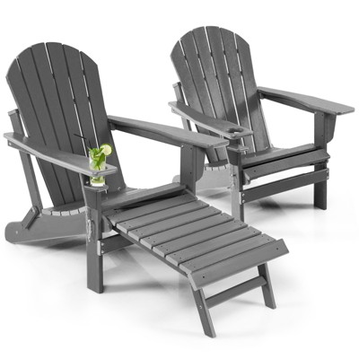 Tangkula 2PCS Adirondack Chair W/Ergonomic Design&Ottoman Outdoor Armchair HDPE chair for Yard&Patio Black/Coffee/Grey/Turquoise/White