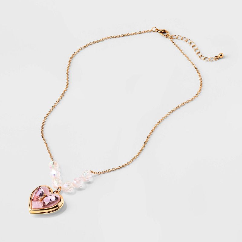 Girls&#39; Butterfly Heart Locket Necklace - Cat &#38; Jack&#8482; Gold/Pink, 3 of 8