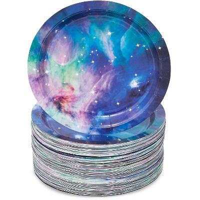 Blue Panda 80 Packs Cosmic Galaxy Themed Décor Disposable Paper Plates Plate 7" for Birthday Party