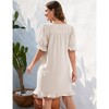 Womens V Neck Summer Dress Front Tie Detail Ruffle Trim Tunic Dress Ruffled Short Sleeve Pleated Pullover Sundress - Apricot,XL - 2 of 4