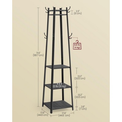 Industrial Black Steel Coat Rack with Shelves and Hooks