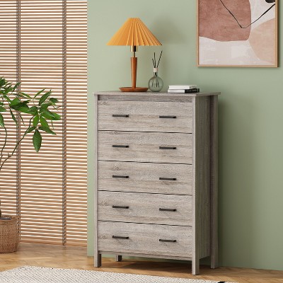 NicBex 5 Drawes Dresser Chests of Drawers Toolless Assembly Tall Dresser Closet Organizers and Storage for Bedroom, Living Room, Oak