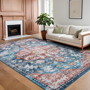 Vintage Area Rugs Washable Floral Carpet Non Slip Non Shedding Ultra Thin Floor Cover Foldable Oriental Indoor Mat for Bedroom Living Room - 1 of 4
