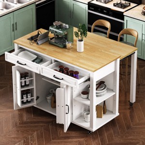 Rolling Kitchen Island With Extendable Table And Power Outlet,Kitchen Island Cart With Internal Storage Rack,2 Drawers And 2 Cabinet -Maison Boucle - 1 of 4