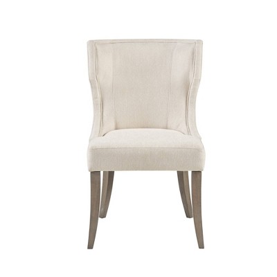 Cream Upholstered Wingback Dining Chair with Rubberwood Legs