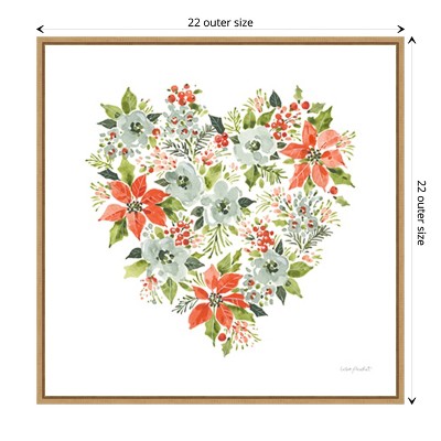 Heart-Shaped Christmas Floral Canvas Print with Wooden Frame