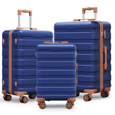 SKONYON 3pc Hardside Checked Spinner Luggage Set with TSA Lock and 360° Spinners