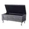 Velvet Storage Ottoman Bench, 38''L 18''W 17.5''H Flip Cover Storage Bench with Crystal Button, Metal Legs - 3 of 4