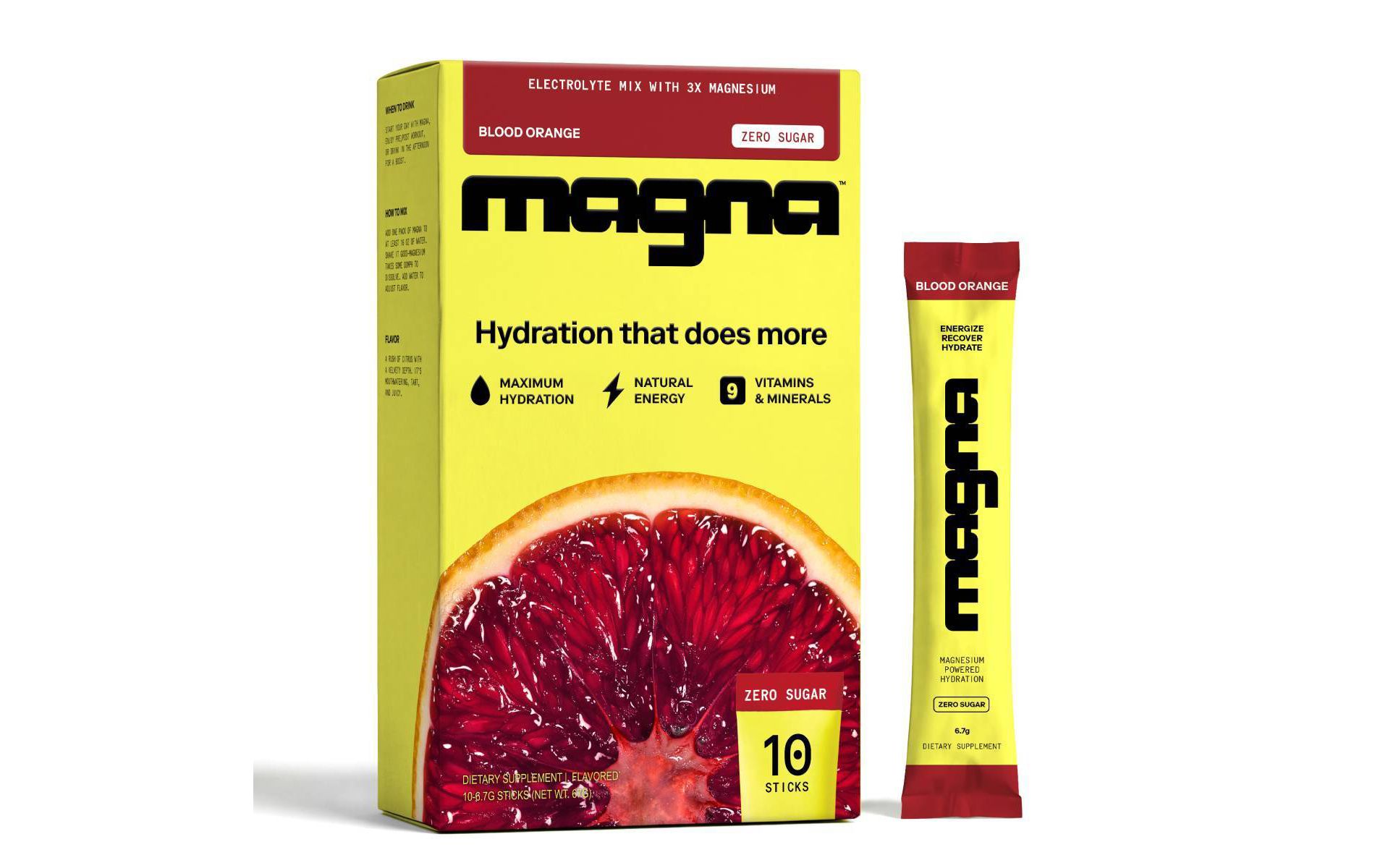 Magna Hydration Electrolyte Mix Stick Pack Dietary Supplement Vegan Powder - Blood Orange - 10ct: Non-GMO, Sugar-Free, Gluten-Free, Magnesium 210mg